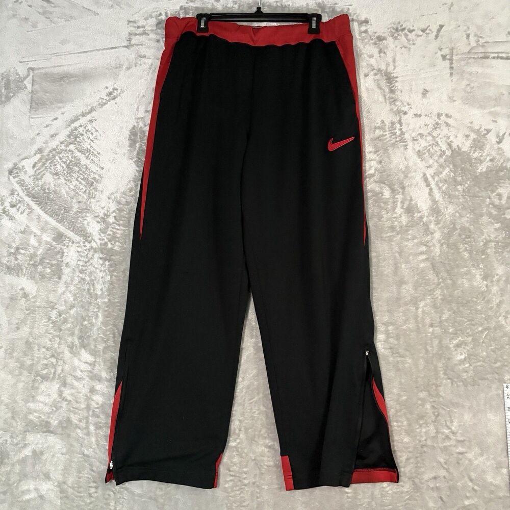 Vintage Y2K Nike Basketball Sweatpants Mens XL Black Red Striped Ankle Zip Loose
